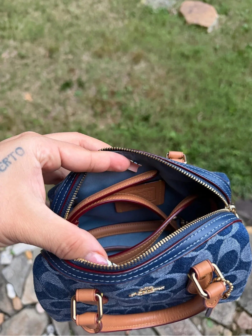 Coach Signature Blue Denim Mini Rowan with Card Case